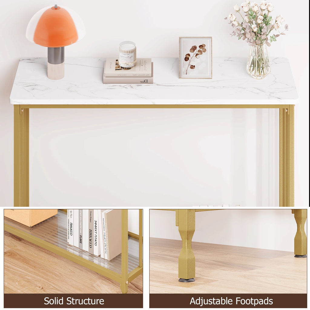 Console Table Narrow Entryway Table with Glass Shelf Metal Frame 33.5” Behind Couch Table