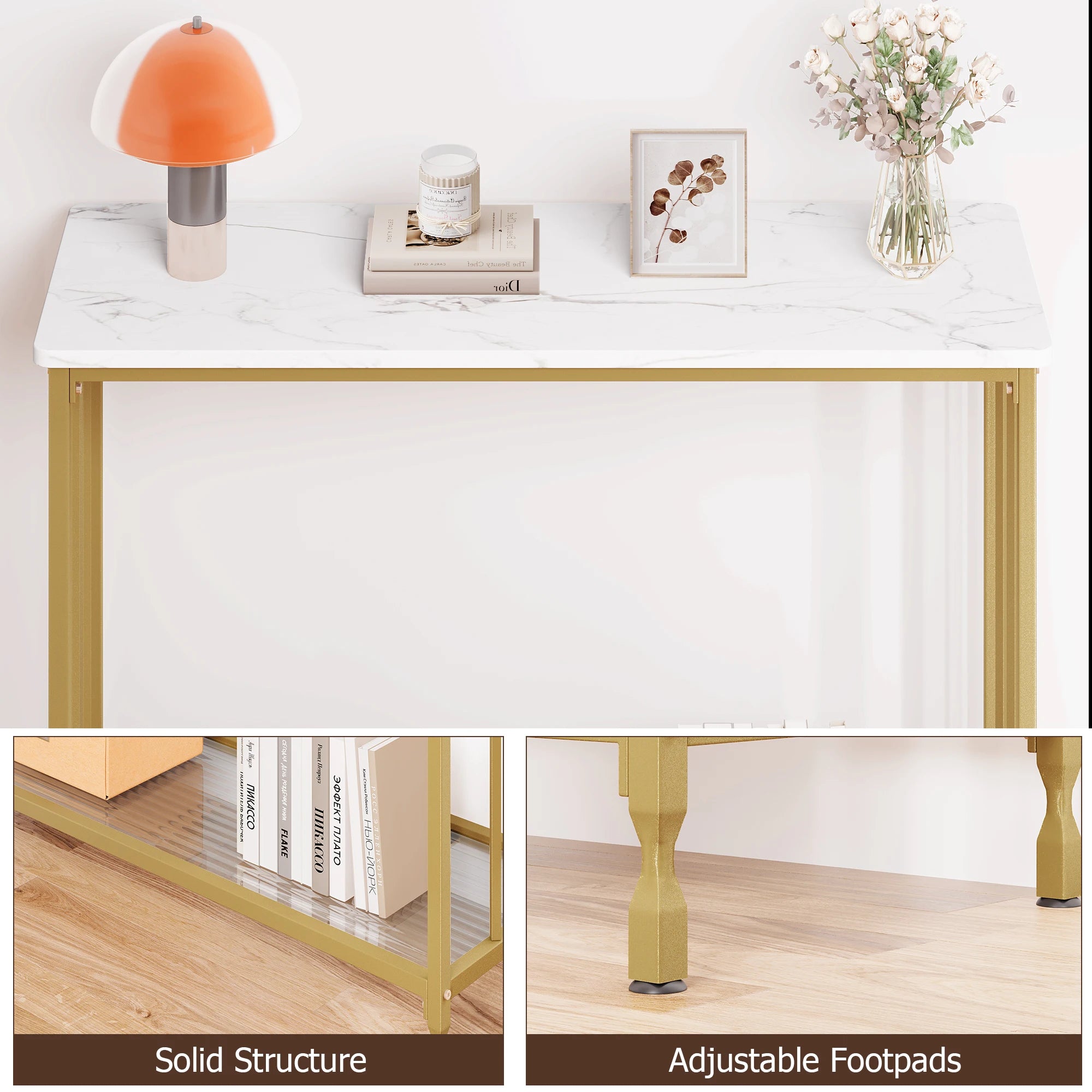 Console Table Narrow Entryway Table with Glass Shelf Metal Frame 33.5” Behind Couch Table