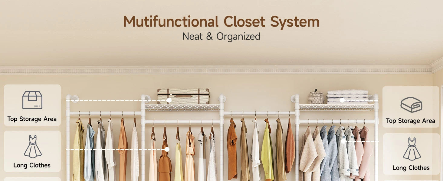 Wall Mounted Industrial Pipe Clothes Rack, Closet Organizer System with Expandable Rods