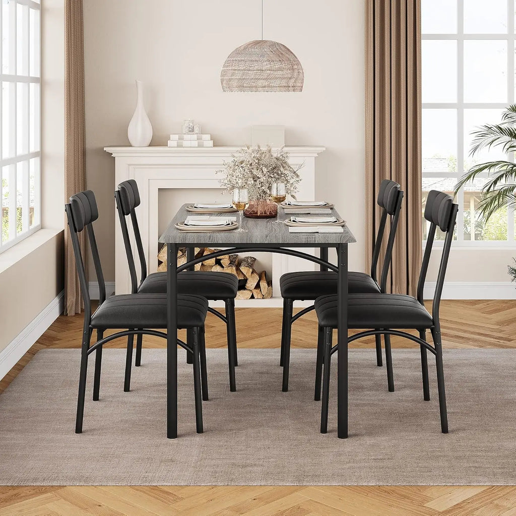 Modern Dining Table Set with 4 Upholstered Chairs, 5 Piece Dining Room Table Set
