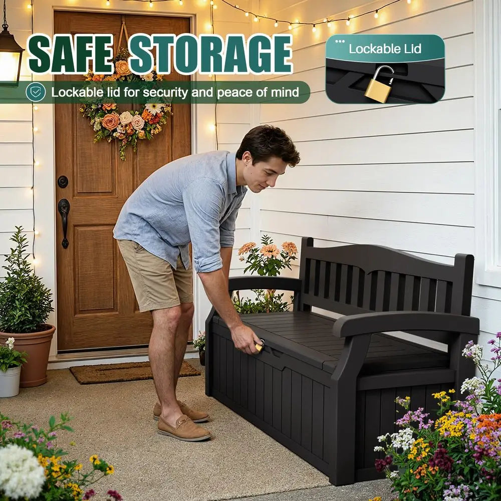 80 Gallon Storage Bench Deck Box Lockable for Patio Furniture