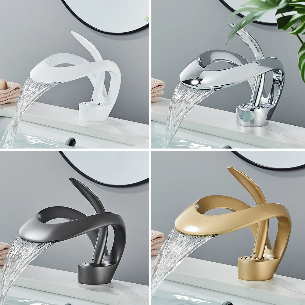 Rozin Luxury Black Basin Faucet Waterfall Mixer Tap Brass Deck Mount