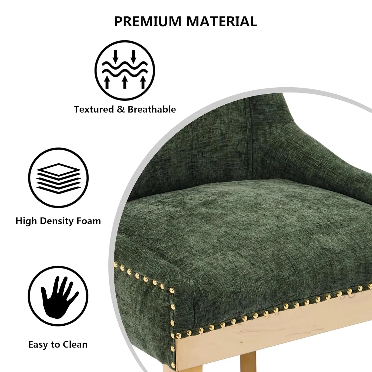 Upholstered Dining Chairs Set of 2 Neutral Chenille Trim Padded Olive Green Gold, Customized