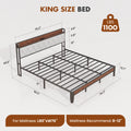 King Size Soft Pack Heavy Duty Metal Bed Frame with Headboard Charging Station