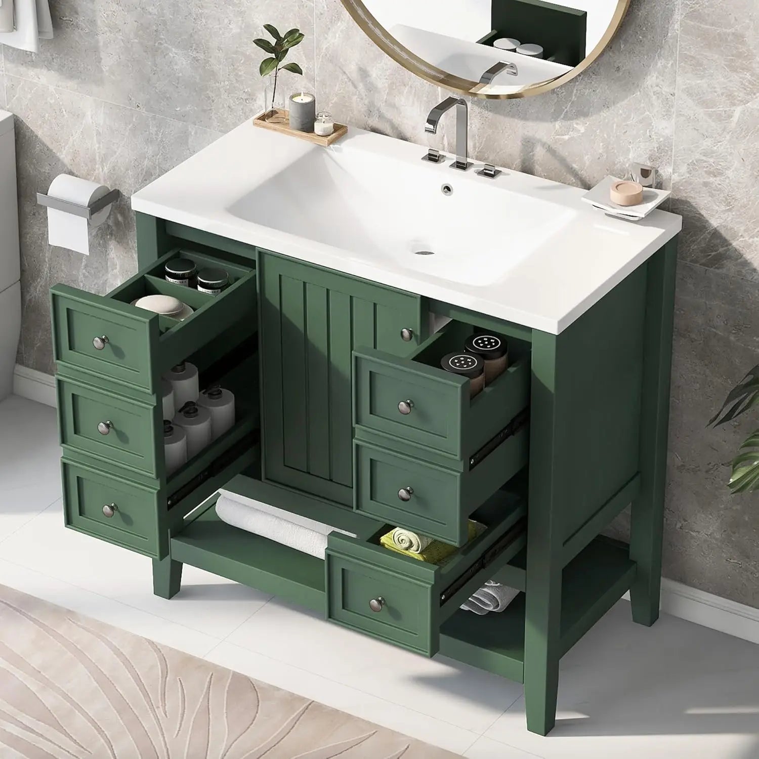 Bathroom Vanity Cabinet Sink Top Combo Single Door 3 Drrawers