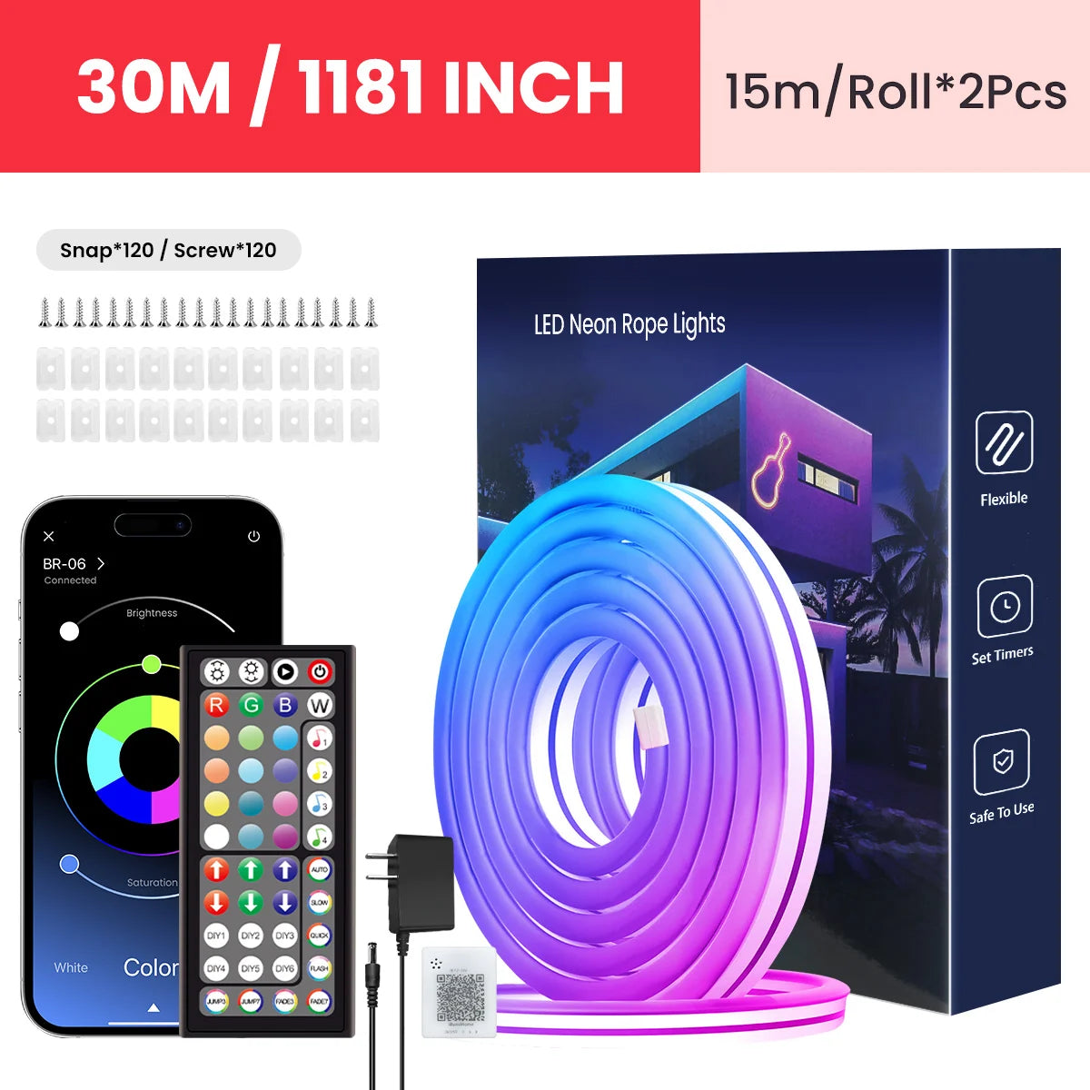 Neon LED Rope Lights,  LED Lights Flexible Light Strip With Remote And APP Control