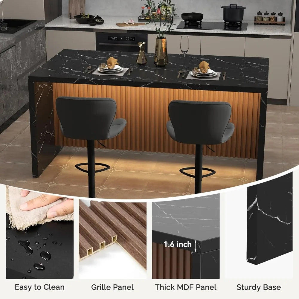 Large Modern Rectangle Imitation Marble Island Table with LED Lights
