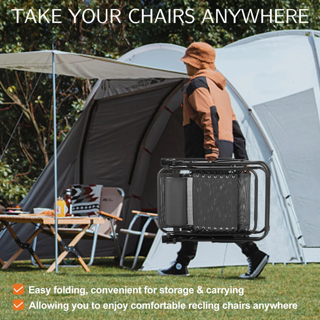 Zero Gravity Set of 2 Portable Recliner Patio Outdoor Garden Lounge Chair with Cup Holder Trays Adjustable Pillow