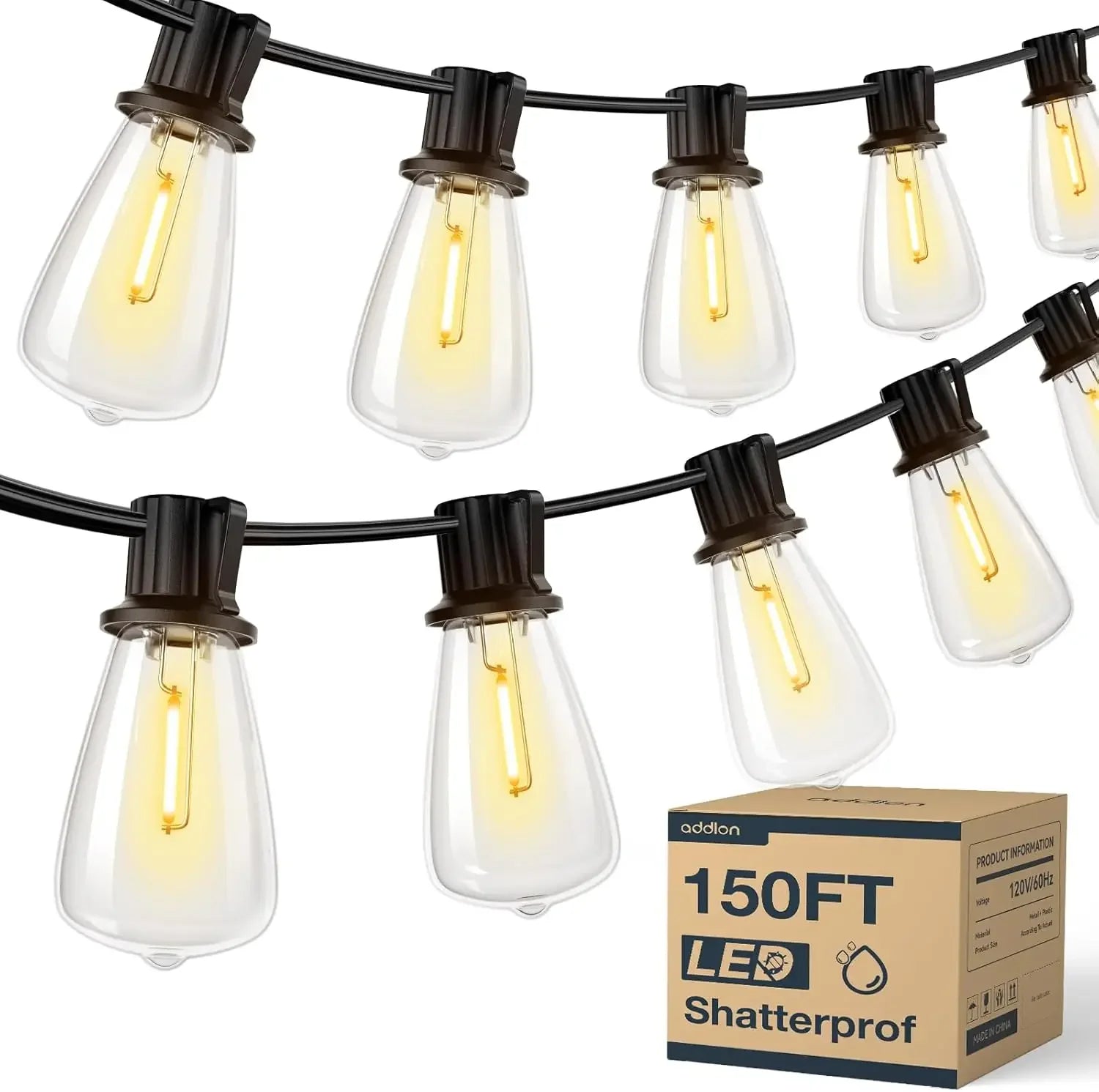 150FT LED Outdoor String Lights Waterproof & Shatterproof