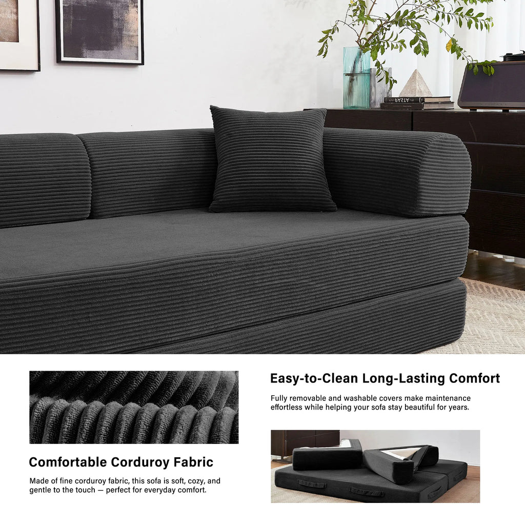Foldable Convertible Futon Sofa Bed Floor Lounge with L-Shaped Armrest
