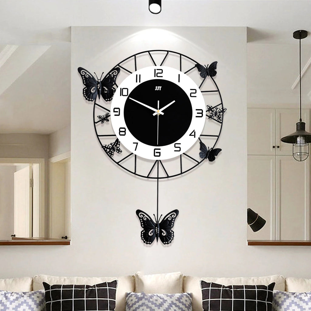 Large Round Butterfly Wall-mounted Clock Creative Iron Craft Quartz Clock