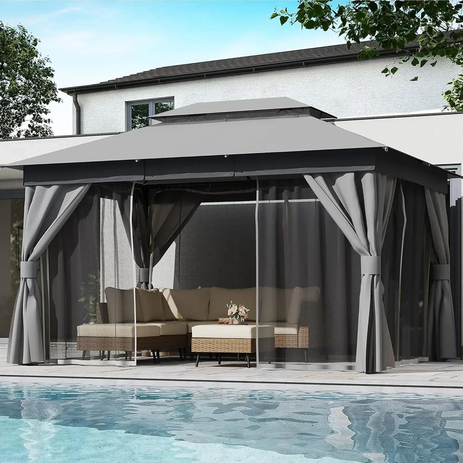 Outdoor Patio Gazebo with Expansion Bolts with Double Roofs