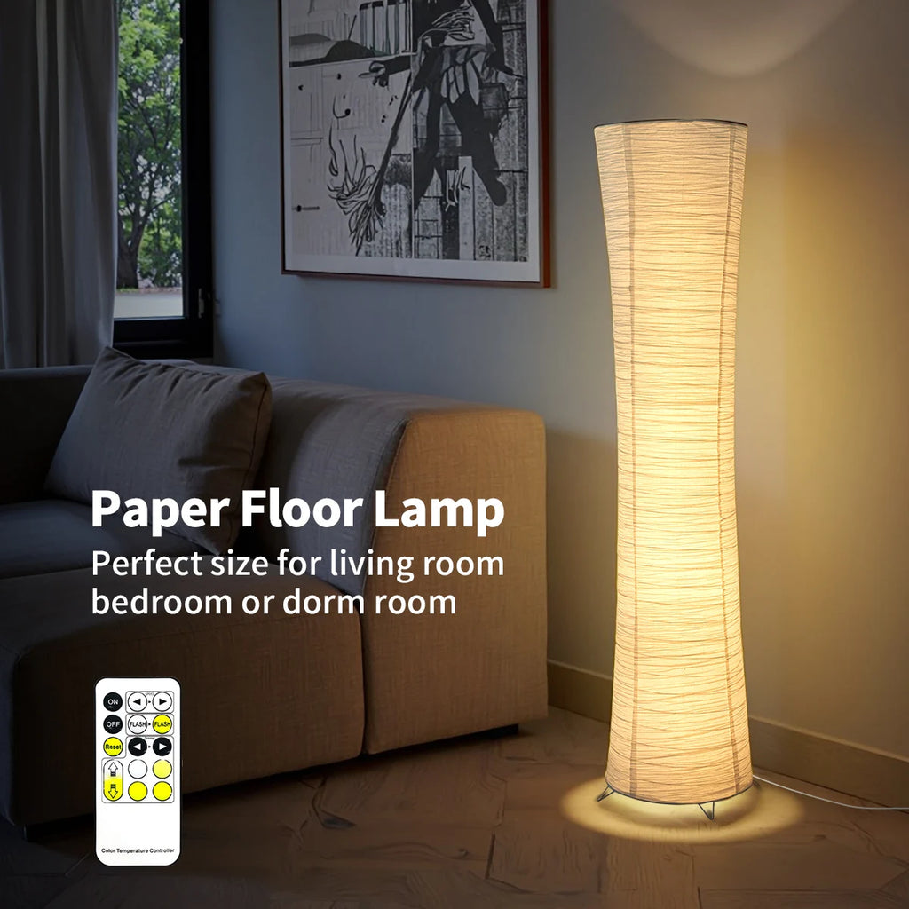 Paper floor lamp, paper and chrome-plated standing lamp, LED light strip