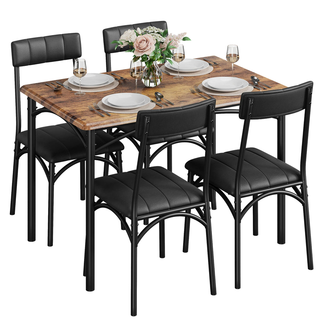 Modern Dining Table Set with 4 Upholstered Chairs, 5 Piece Dining Room Table Set