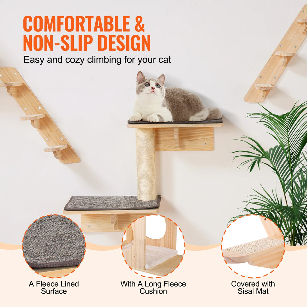 Wall Mounted Cat Shelves and Perches with Jumping Boards Hammocks