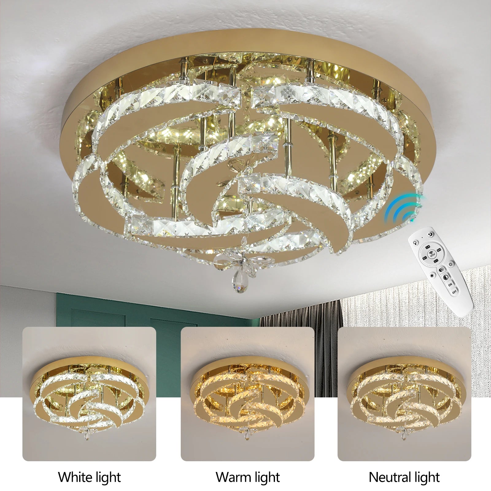 Luxury Gold K9 Crystal Ceiling Lamp Dimmable Led Chandelier