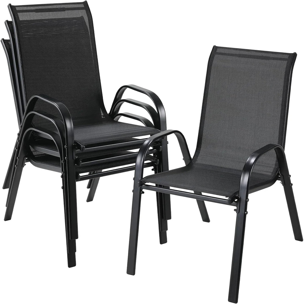 4PCS Garden Chairs Steel-iron+Teslin Fabric Folding High Back Chair Outdoor Seating