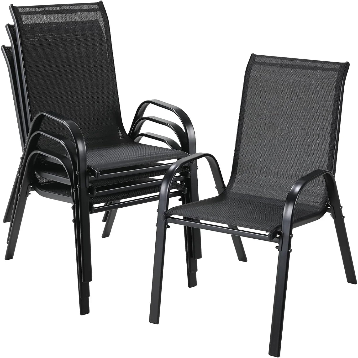 4PCS Garden Chairs Steel-iron+Teslin Fabric Folding High Back Chair Outdoor Seating