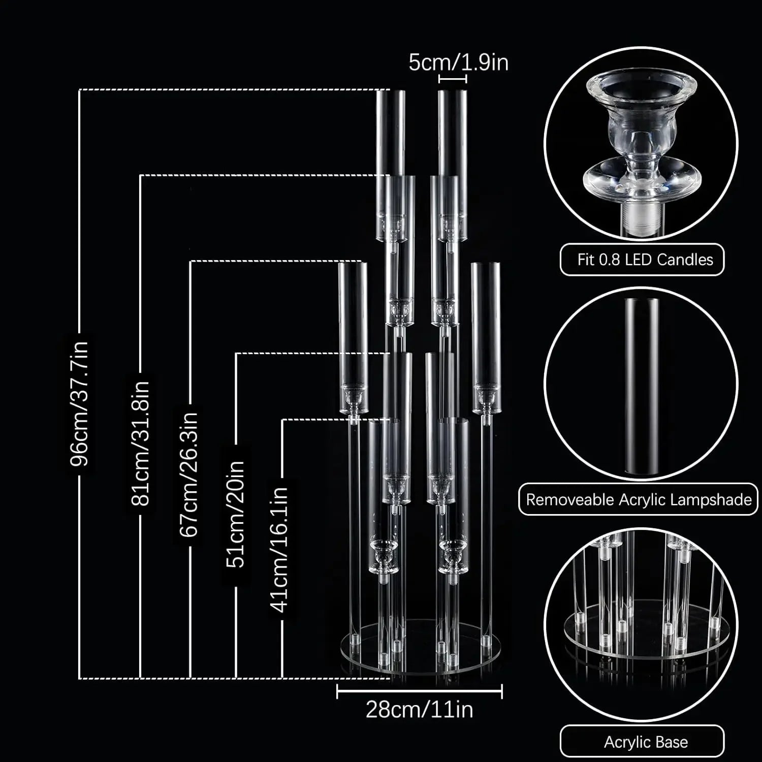10Pcs Acrylic Candelabra Clear Candle Centerpiece for Dinner Party