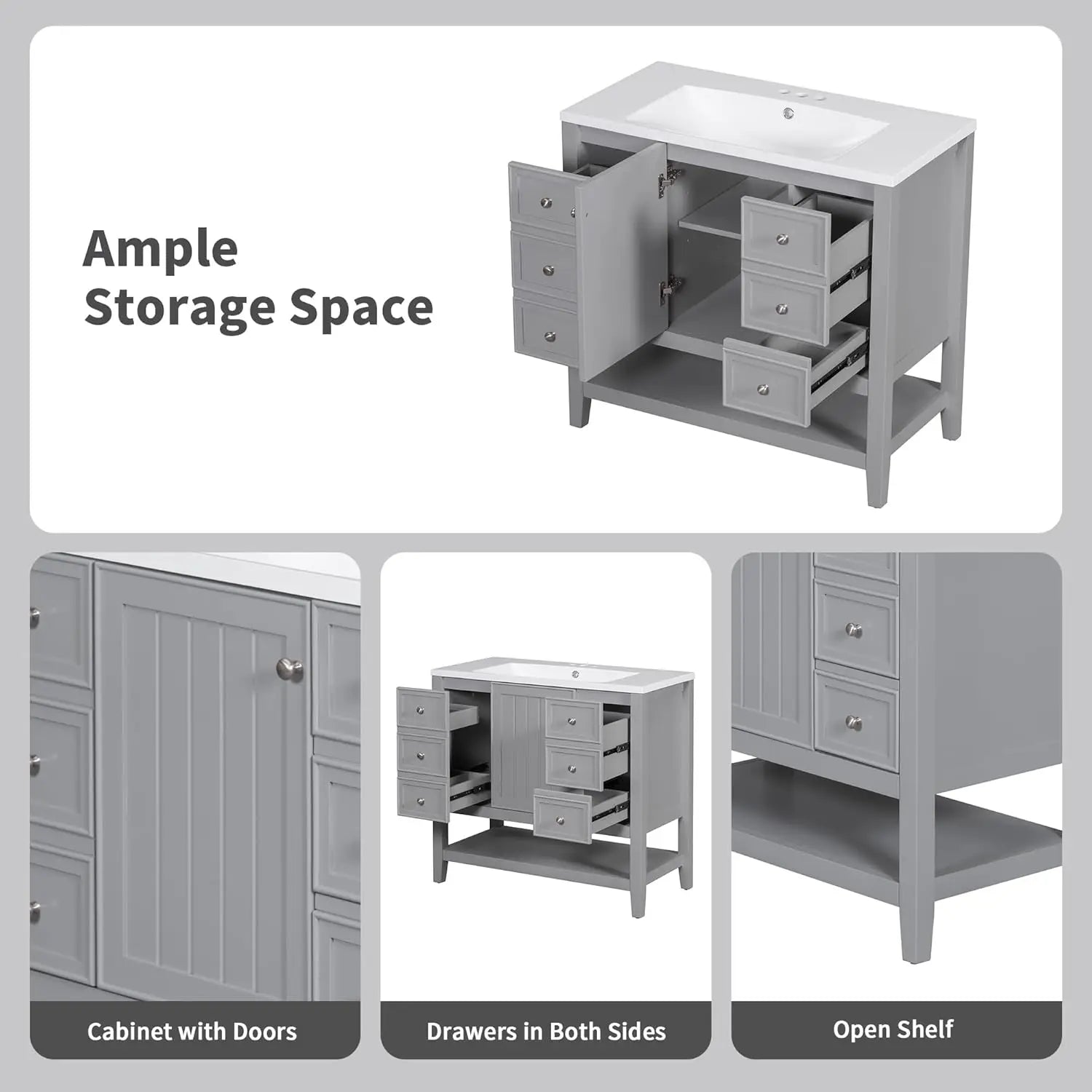Bathroom Vanity Cabinet Sink Top Combo Single Door 3 Drrawers