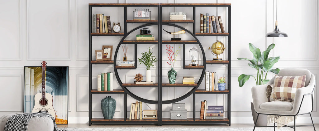 Bookshelf Industrial 5 Tier Etagere Bookcase, Freestanding Tall Bookshelves Display Shelf Organizer