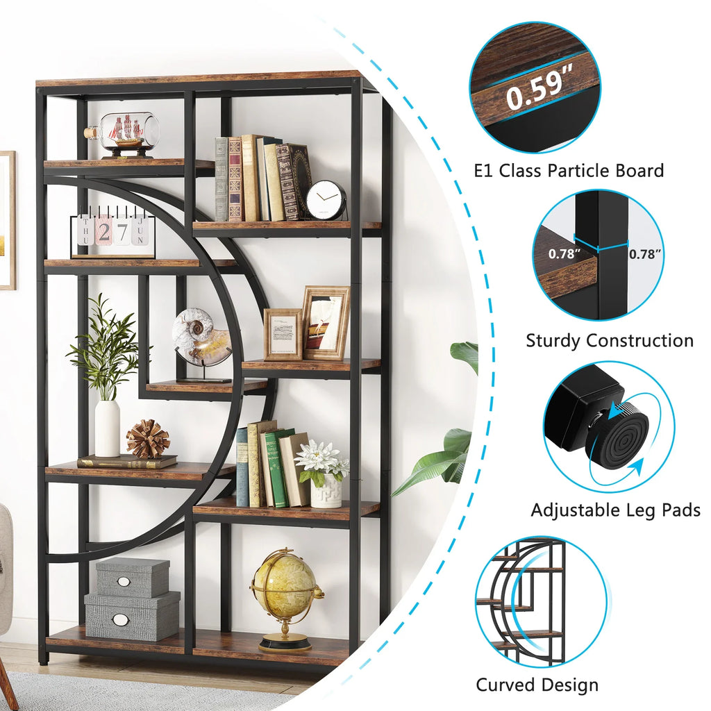 Bookshelf Industrial 5 Tier Etagere Bookcase, Freestanding Tall Bookshelves Display Shelf Organizer