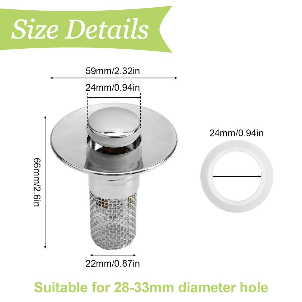 Bathroom Sink Stopper Hair Catcher with Universal Pop Up Drain Filter and Stainless Steel Basket