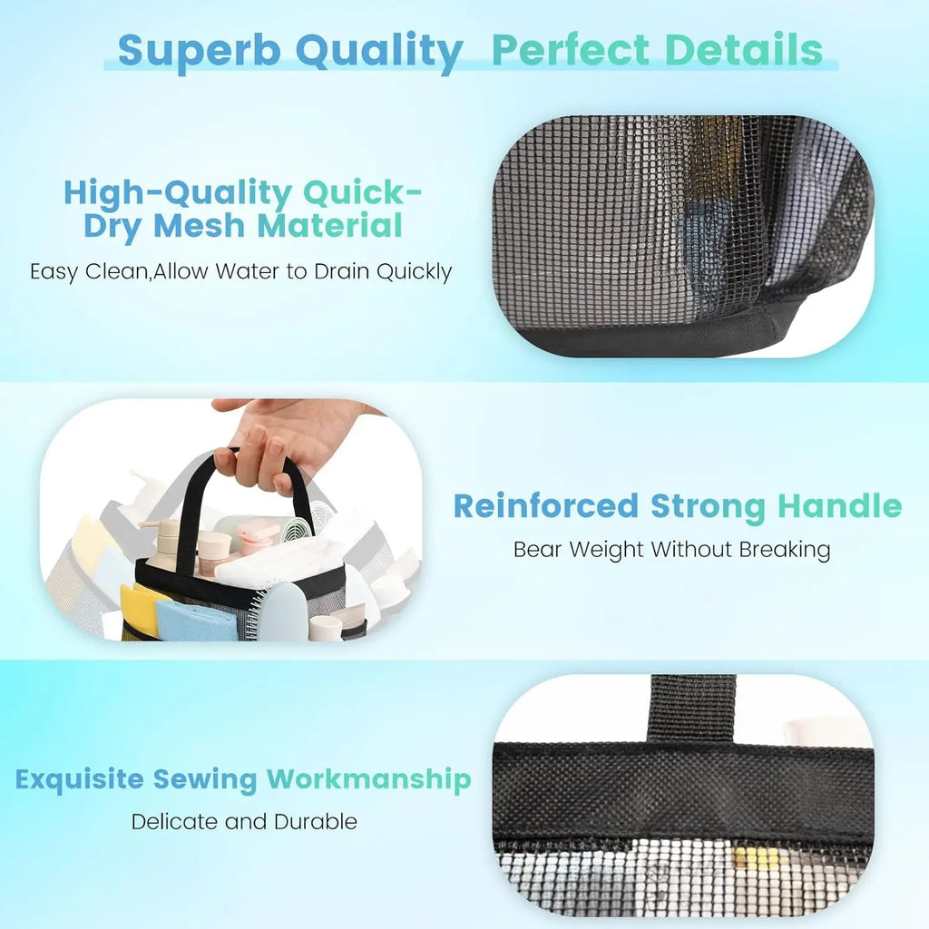 Mesh Shower Caddy with 9 Pockets, Large-Capacity Quick-Dry Toiletry Bag