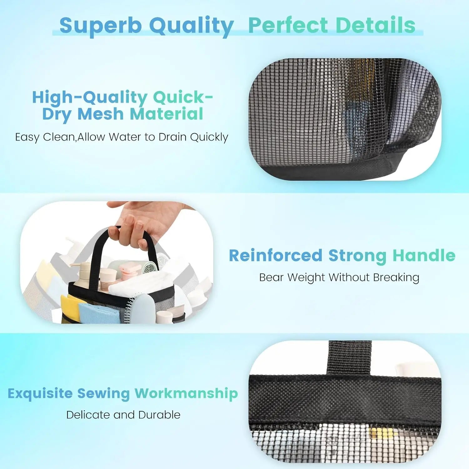 Mesh Shower Caddy with 9 Pockets, Large-Capacity Quick-Dry Toiletry Bag