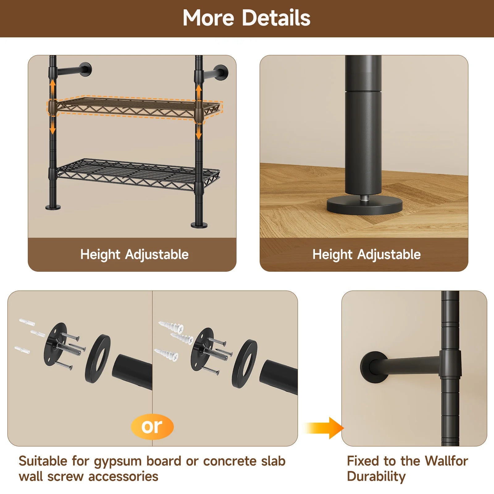 Wall Mounted Industrial Pipe Clothes Rack, Closet Organizer System with Expandable Rods