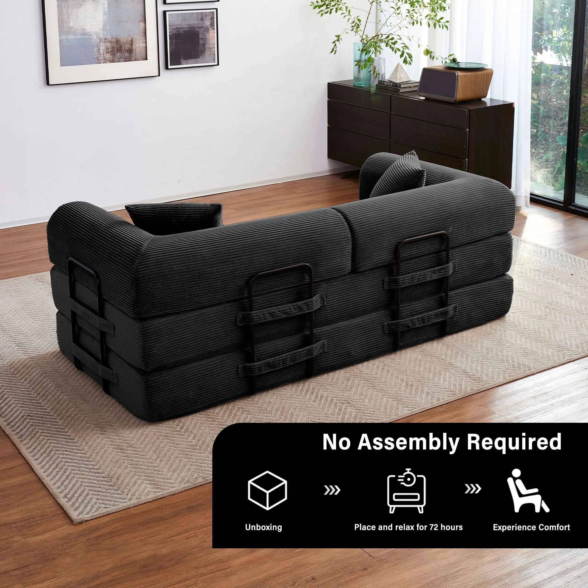 Foldable Convertible Futon Sofa Bed Floor Lounge with L-Shaped Armrest