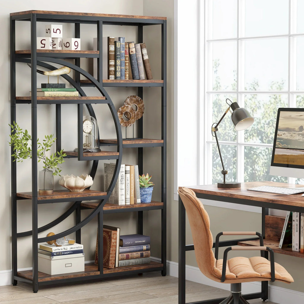 Bookshelf Industrial 5 Tier Etagere Bookcase, Freestanding Tall Bookshelves Display Shelf Organizer