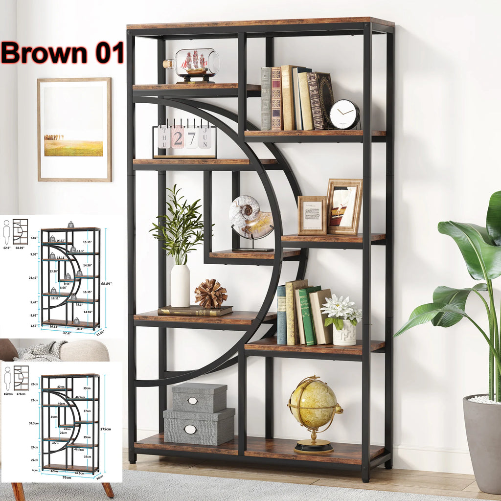 Bookshelf Industrial 5 Tier Etagere Bookcase, Freestanding Tall Bookshelves Display Shelf Organizer