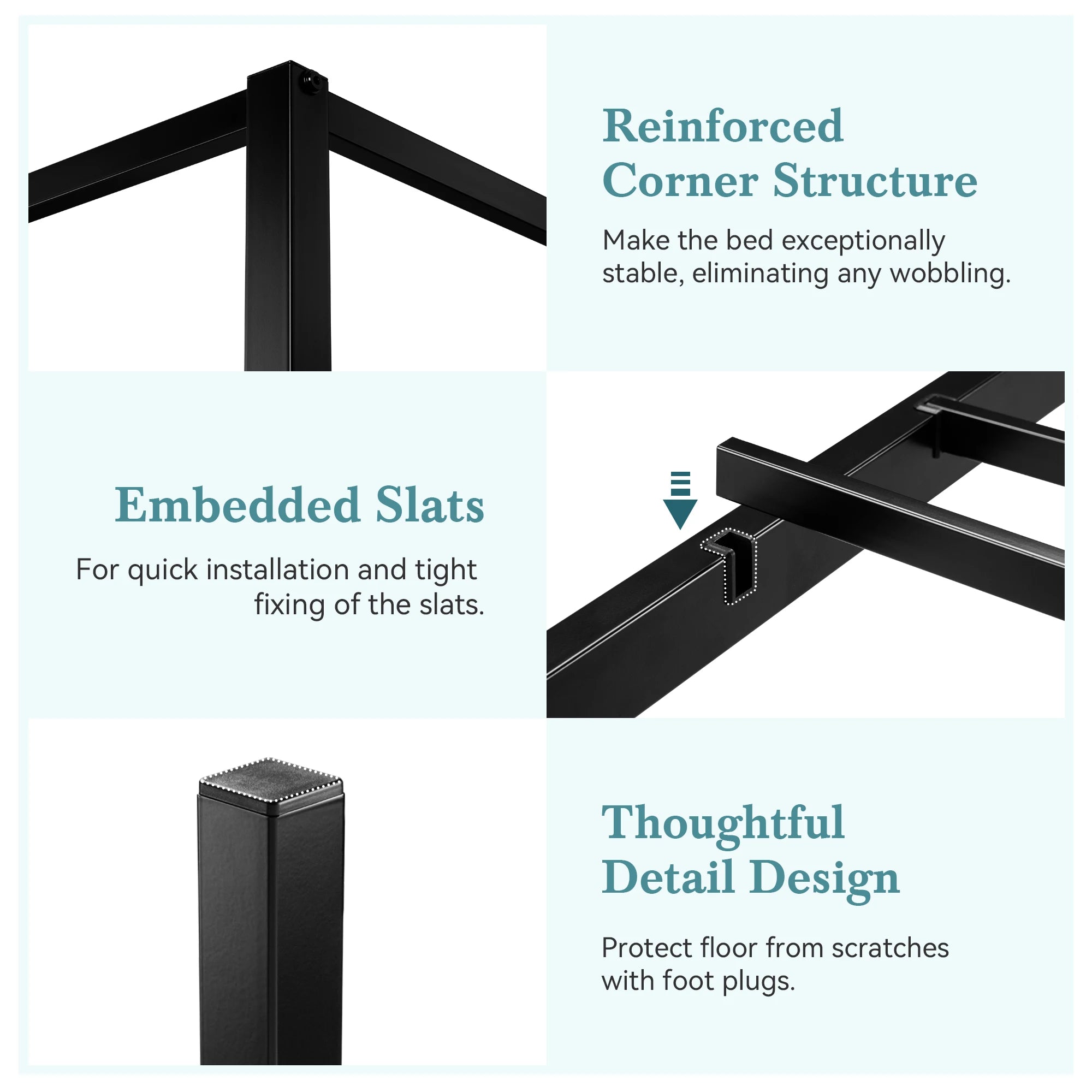 Canopy Bed Frame, 3-Metal Crossbar, No Box Spring Needed, Easy Assembly