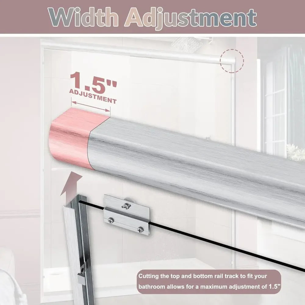 Sliding Shower Door with 6mm Clear Tempered Glass and Towel Bar