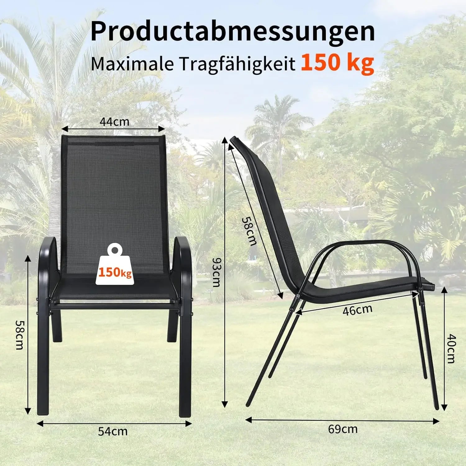 4PCS Garden Chairs Steel-iron+Teslin Fabric Folding High Back Chair Outdoor Seating