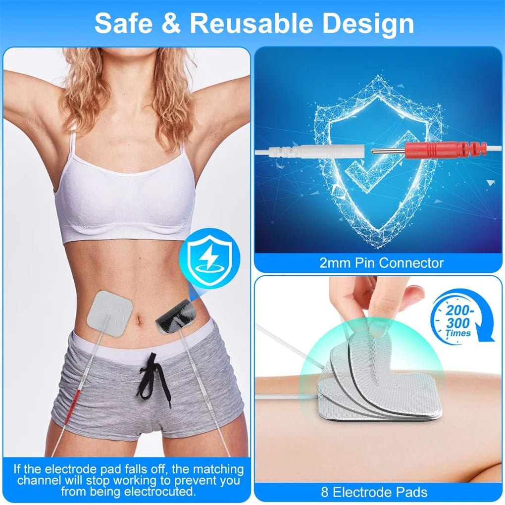 4-Channel Rechargeable TENS Unit with 8 Pads, 48 Modes & 4 Programs for Pain Relief, Muscle Training & Relaxation – Portable