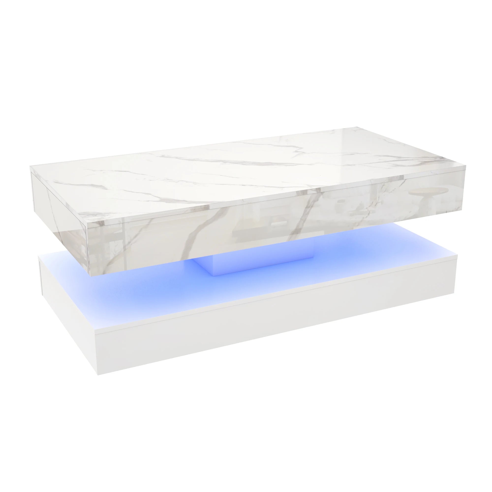 Modern Stylish Coffee Table with LED lights, Double-Layer Design with 2 Storage Drawers