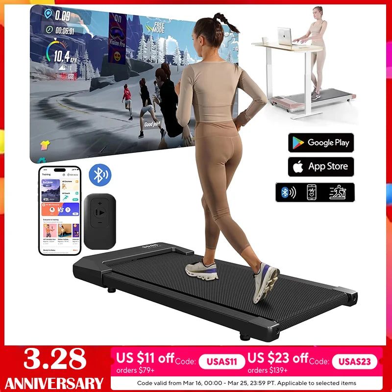 300lbs Treadmill Walking Pad LCD Digital Data Display 2in1 Walking Running Fitness Exercise Machine