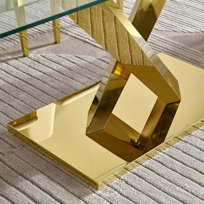 Gold Stainless Steel Dining Table with 70-inch Clear Tempered Glass Top