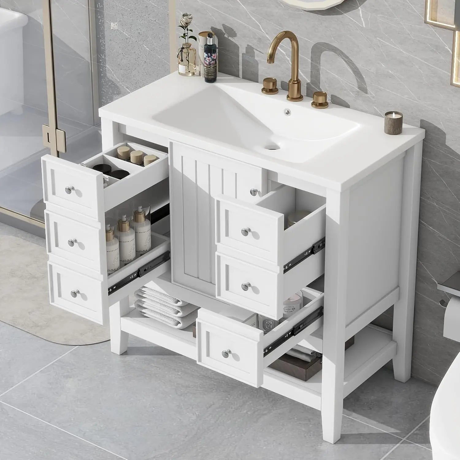 Bathroom Vanity Cabinet Sink Top Combo Single Door 3 Drrawers