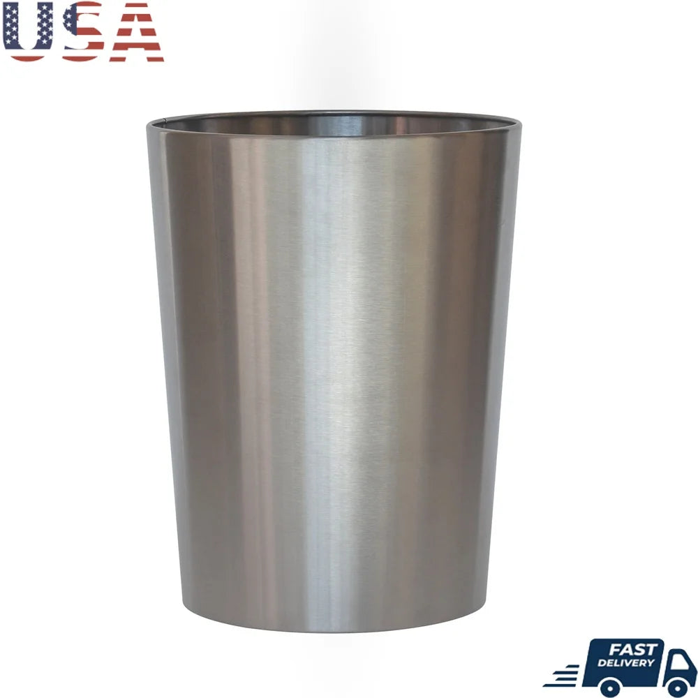 Brushed Nickel Metal Wastebasket Durable Open Top Trash Can