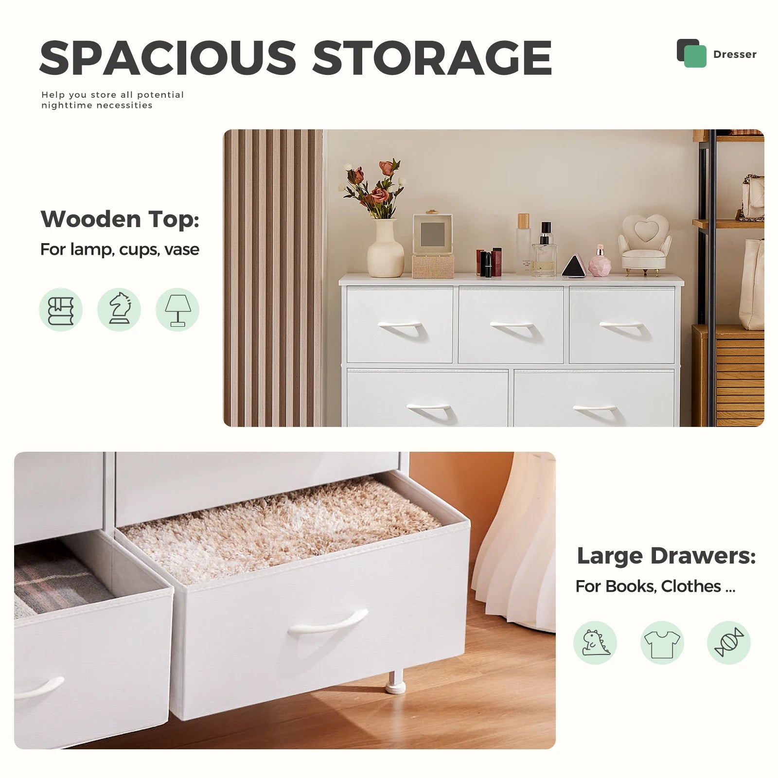 White Fabric Drawers Chest Wardrobe Closet For Storage Cabinet