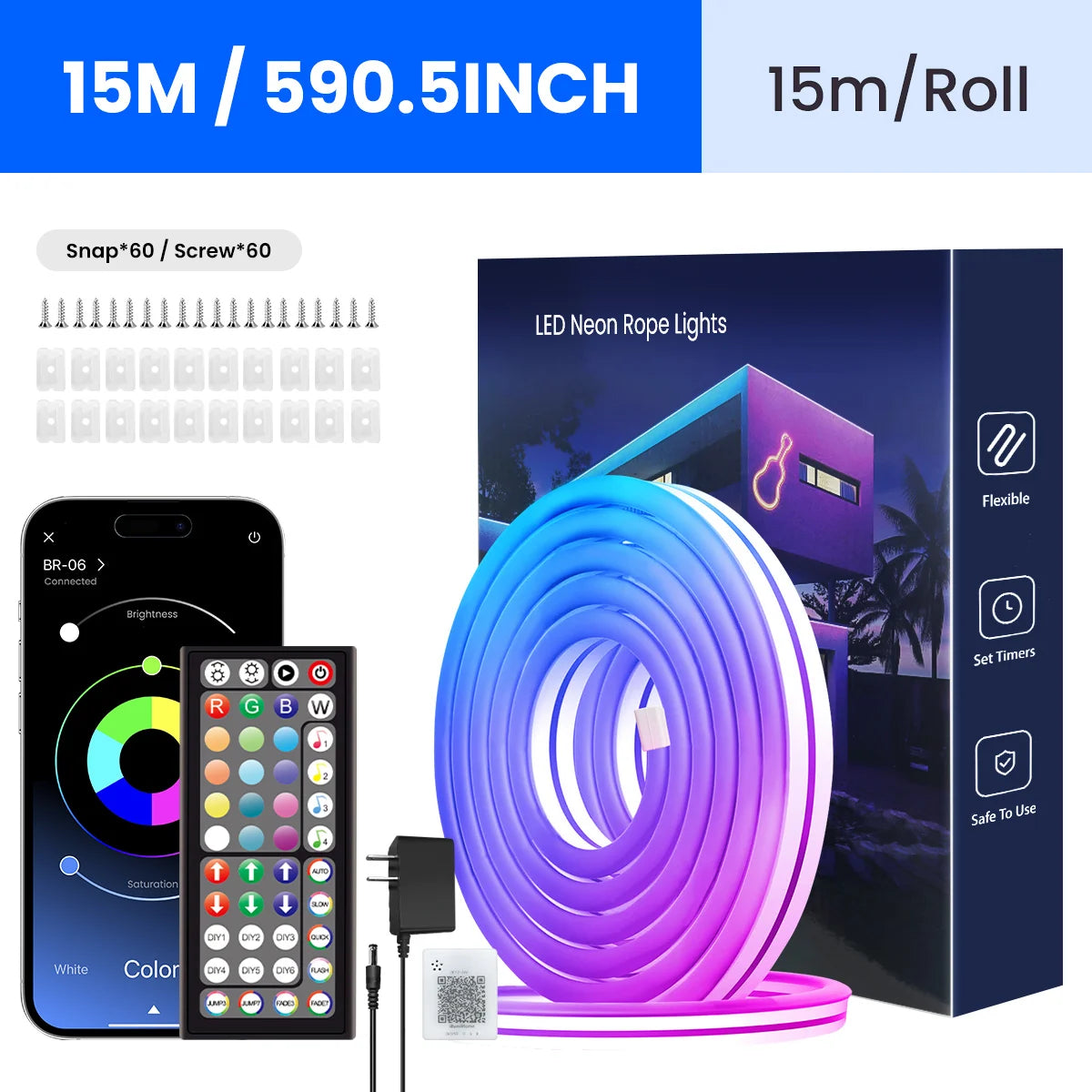 Neon LED Rope Lights,  LED Lights Flexible Light Strip With Remote And APP Control