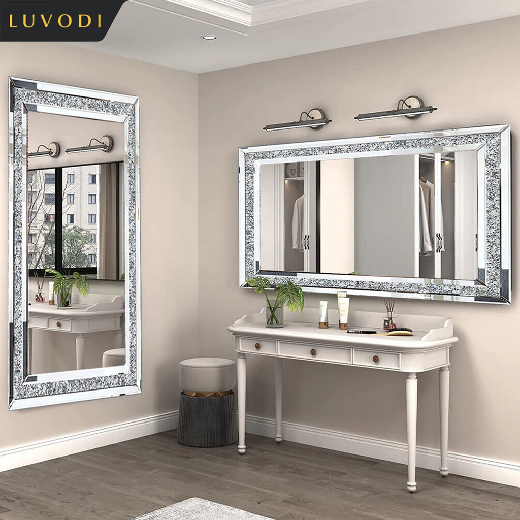 Large Silver Sparkly Crystal Rhinestone Diamond Frameless Vanity Mirrors