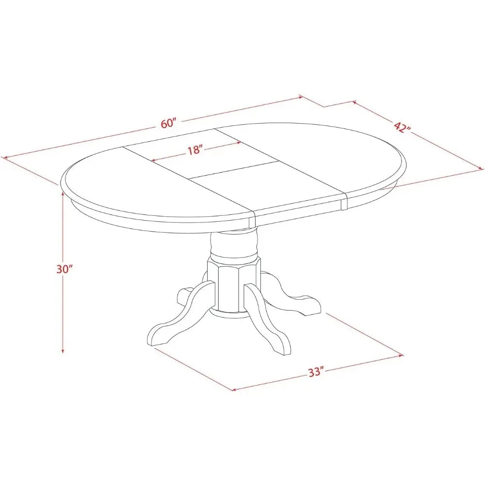5-Pcs Oval Table with Butterfly Leaves and 4 Linen Upholstered Dining Chairs
