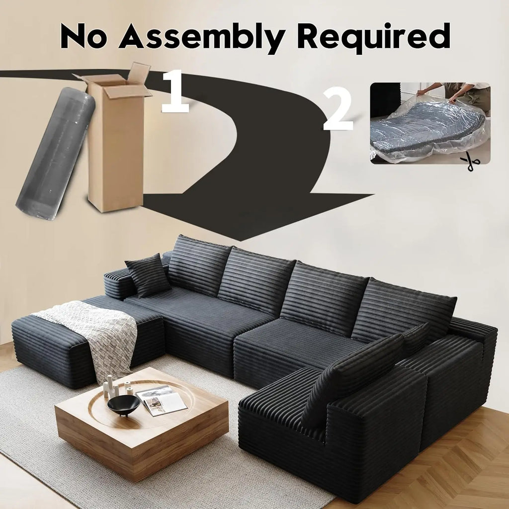 Cloud-style sectional sofa, with corduroy cover, fluffy memory foam cushions, easily assembled, modular recliner