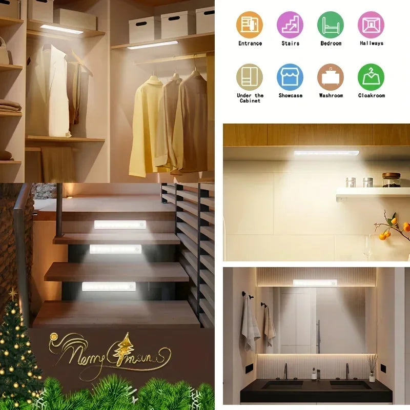 Under Cabinet Lights 1/3/5/6pcs, Motion Sensor Rechargeable  Battery Operated 2 Colors LED Light