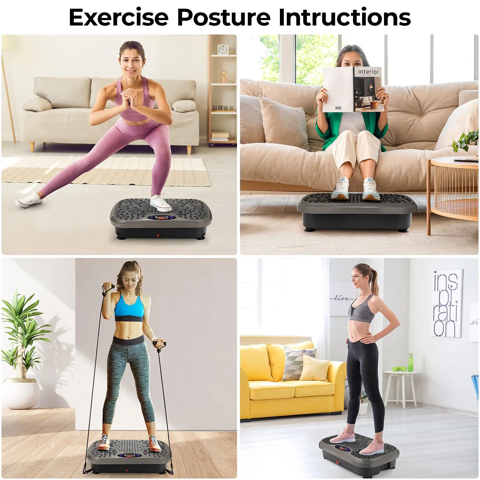Vibration Plate Exercise Machine - Whole Body Workout Vibration Fitness Platform w/ Loop Bands - Home Training Equipment