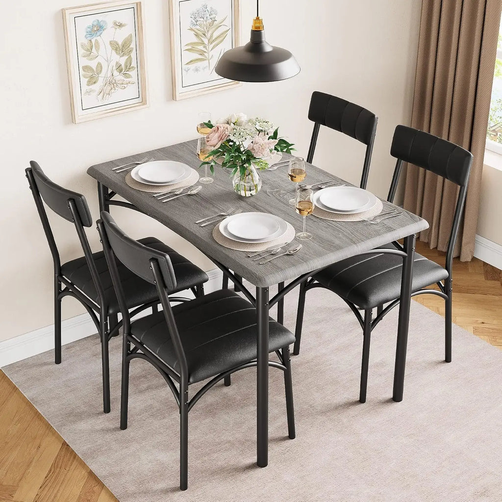 Modern Dining Table Set with 4 Upholstered Chairs, 5 Piece Dining Room Table Set